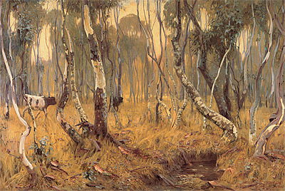 The Australian eucalyptus forest as painted by Hans Heysen:  Mystic Morn, 1904