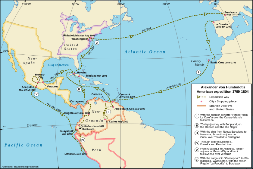 Journey of Alexander von Humboldt in the New World, 1799-1804. Creative Commons - Share Alike
