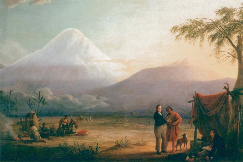 Alexander von Humboldt collecting plants at the foot of Chimborazo. Painting by Friedrich George Weitsch